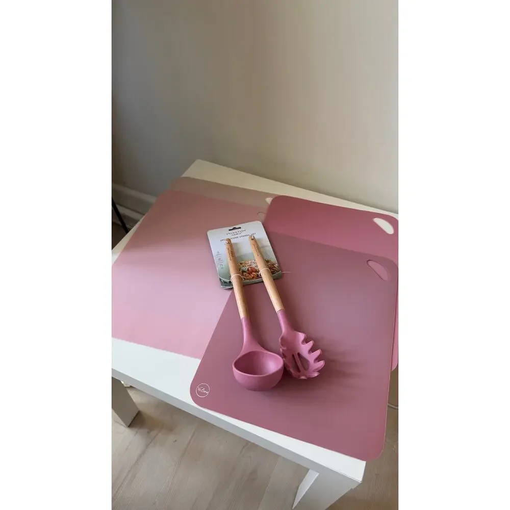 Pink Cutting Mat & Silicone Utensil Kitchen Set